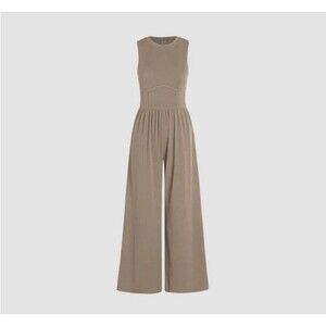 Cider Khaki Sleeveless Wide-Leg Jumpsuit Crew Neck Women's S